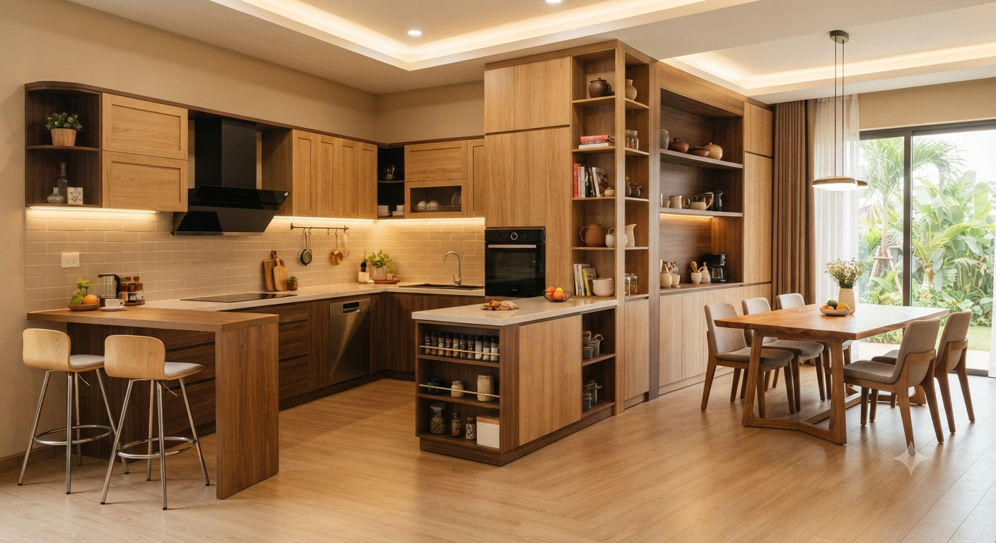 Giải pháp kết hợp và tối ưu hóa không gian phòng bếp