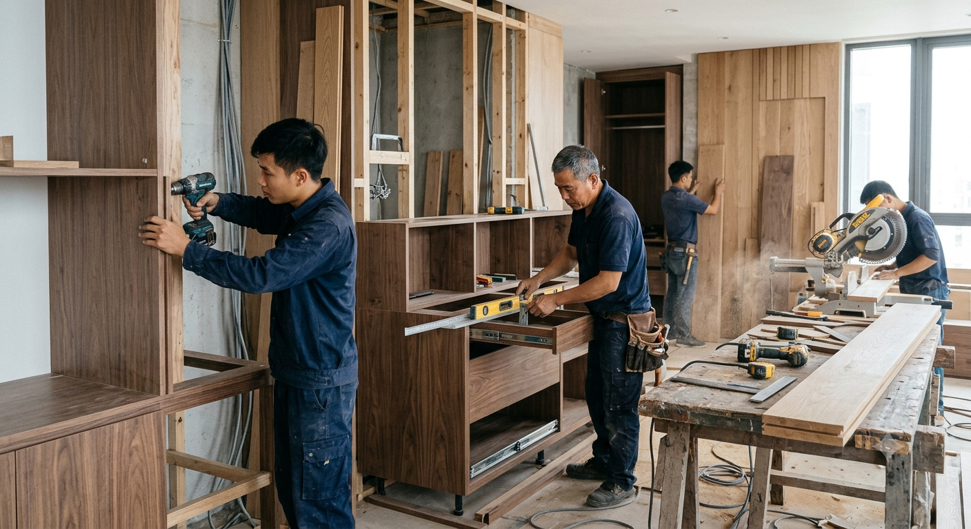 Quy trình thi công nội thất gỗ trọn gói chuẩn xác